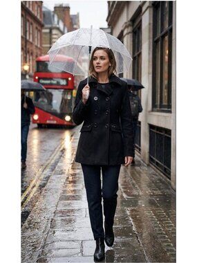 Moda International Wool Peacoat Black Size XS Y2K Preppy Classic Old Money